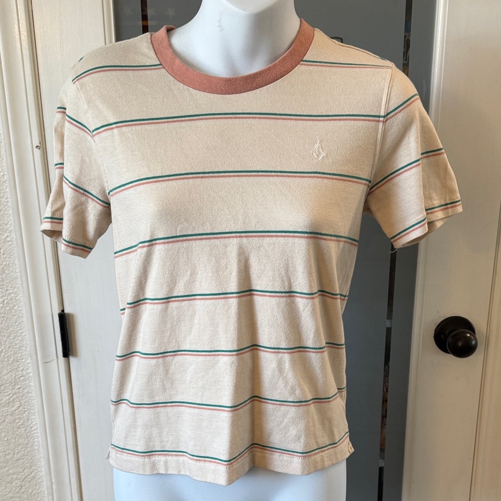 Volcom Cream Striped Short Sleeve Tee